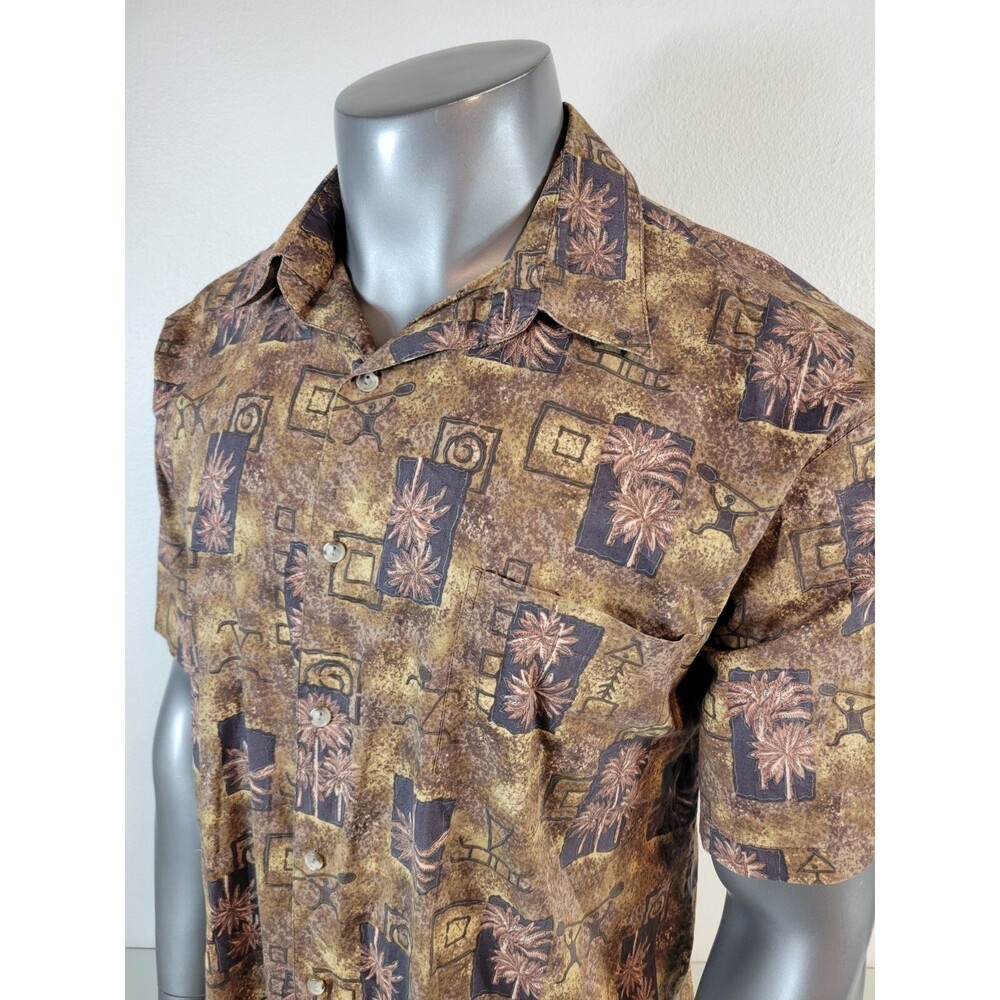 Kalaheo Hawaiian Shirt Mens XL Dark Brown Tribal Palms Geometric